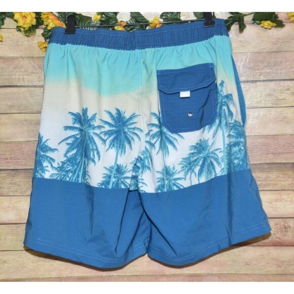 Pier 27 Caribbean Life Men's Blue Hawaiian Palm Print Swim Trunks Shorts Size L - Picture 5 of 10